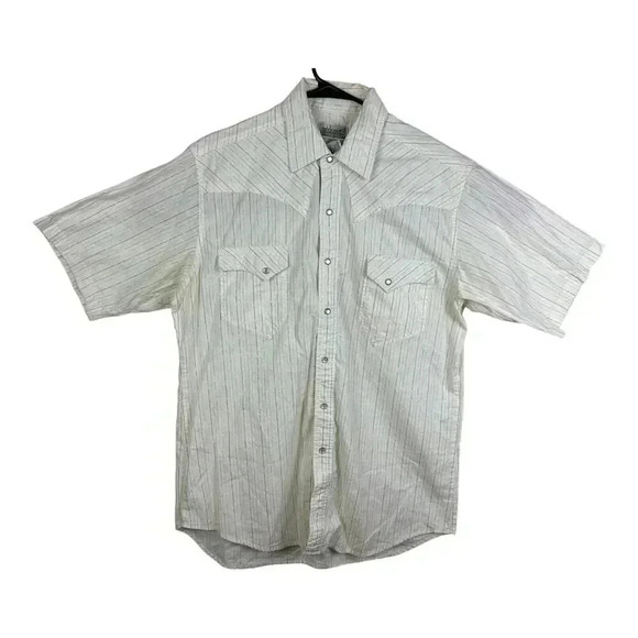 Express Rider Pearl Snap Shirt Mens Western Button Up Striped White Blue Size M - Picture 1 of 12